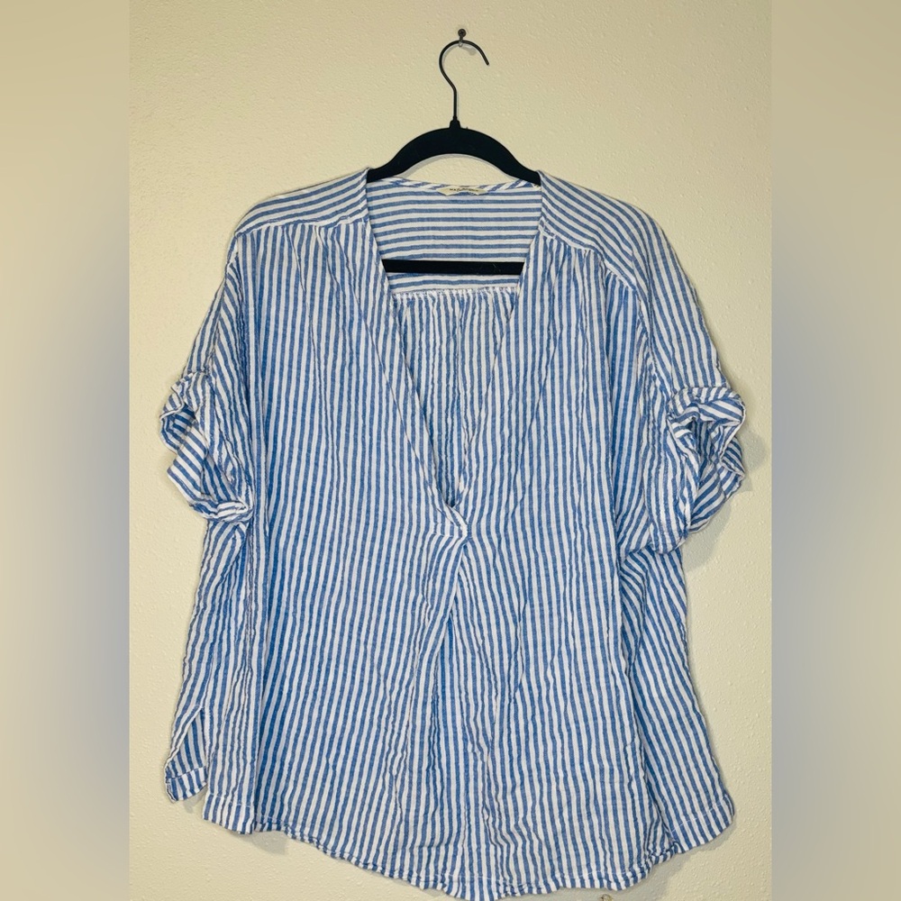 Max Studio Blue Striped Women's Top XL